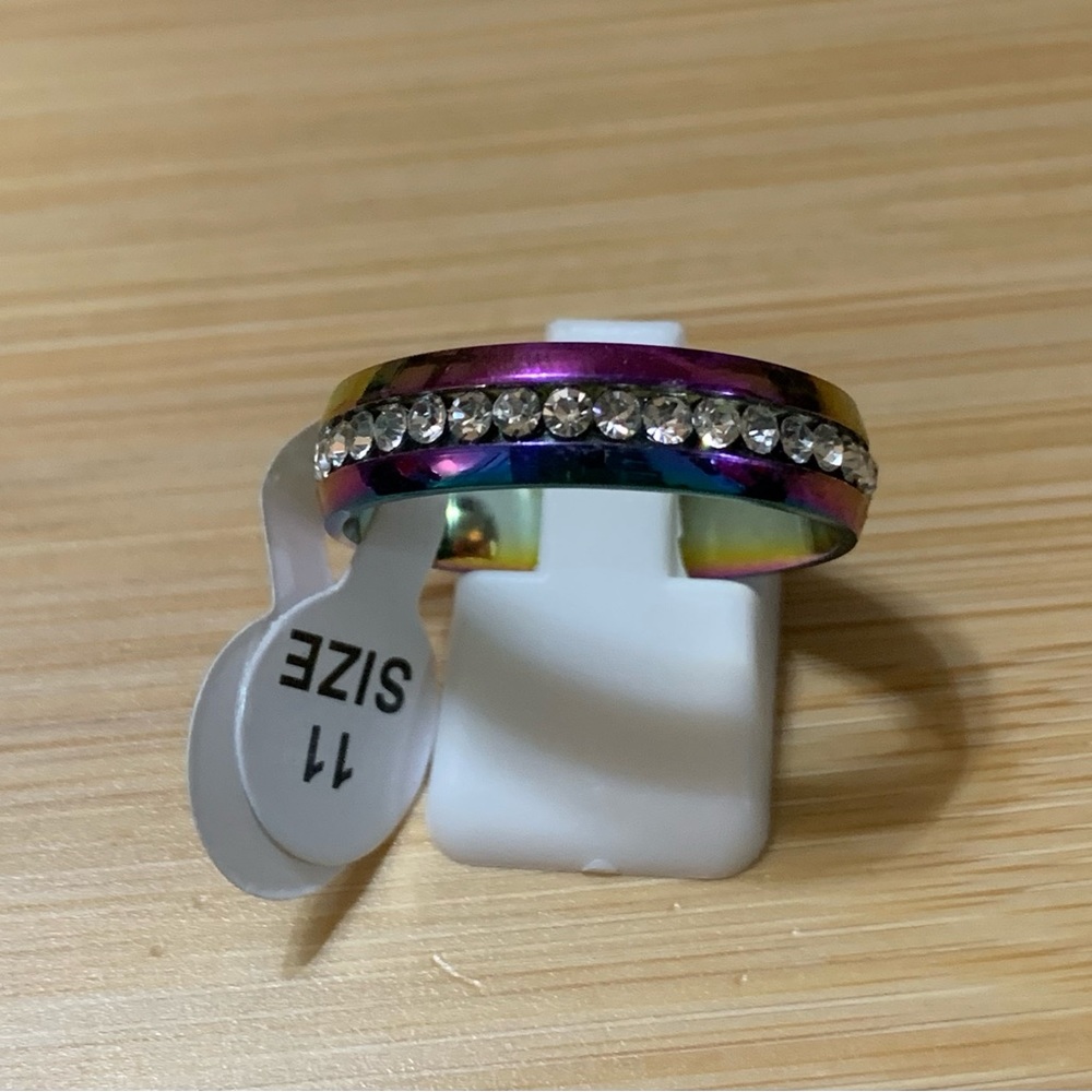 Colorful band and crystal ring